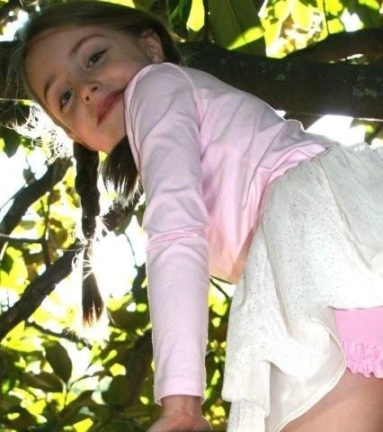 Child climbing a tree outdoors